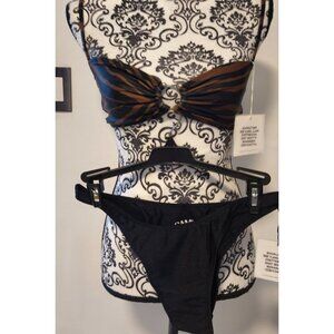 SAME Los Angeles Bikini Set XL Top L Bottom Tiger Print Bandeau NWT
